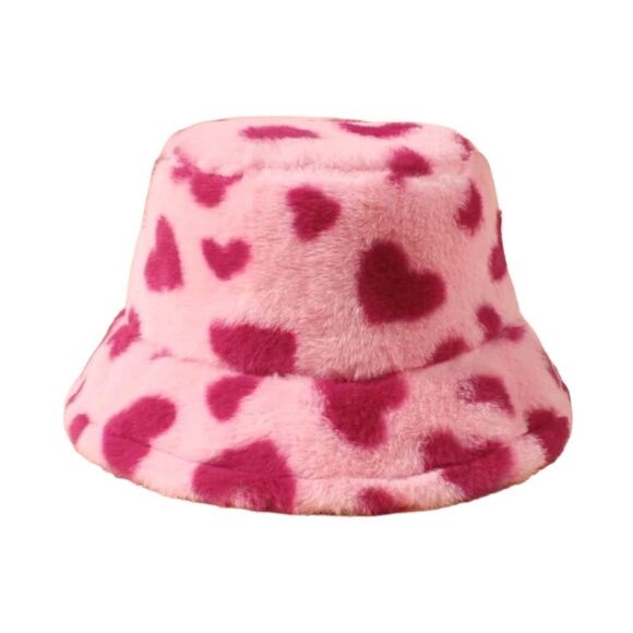 Pink Heart Fuzzy Bucket Hat - Picture 2 of 5